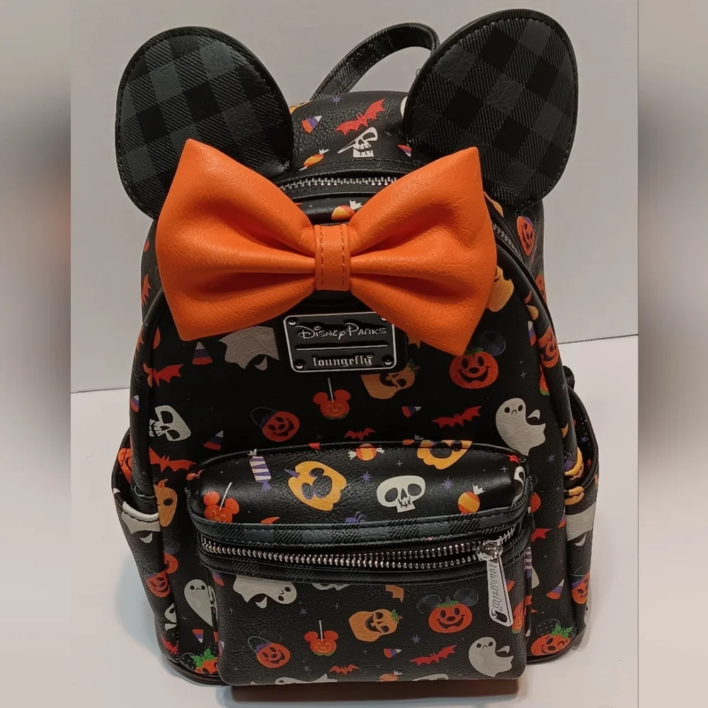 Loungefly Disney Parks Halloween Mini Backpack Black Orange Mickey Ears Pumpkin - Picture 4 of 5